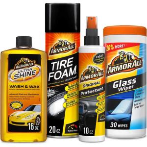 imageArmor All Car Wash and Car Cleaner Kit by Armor All Includes Glass Wipes Car Wash ampamp Wax Concentrate Protectant Spray and Tire Foam1 Count Pack of 1