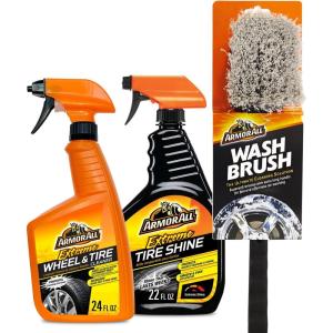 imageArmor All Wheel and Tire Cleaner and Tire Shine Kit Heavy Duty Car Wheel Cleaner Extreme Tire Shine Spray and Wash Brush  3 CountWheel Cleaner  Tire Shine Kit